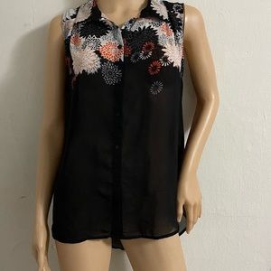 H&M Black Floral Button Down Shirt